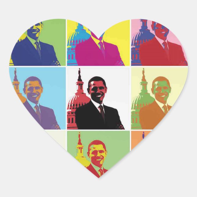 Adesivo Coração Presidente Obama Pop Art (Frente)