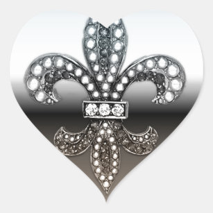 Adesivo Coração Preto de prata de Flor Nova Orleães da flor de lis