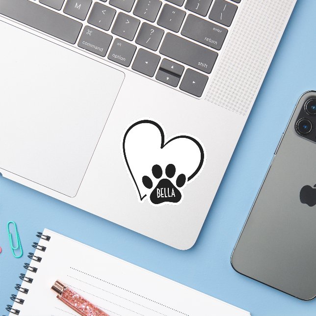 Adesivo Coração Preto e Branco com Impressão de Pata (Notebook com iPhone)