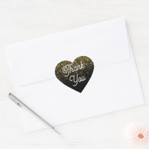 Adesivo Coração Preto e Dourado Obrigado Confetti Gift