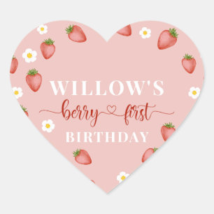 Adesivo Coração Primeiro aniversario Berry Strawberry Themed Stick