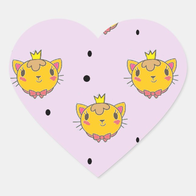 Adesivo Coração Princesa gatinha em roxo (Frente)