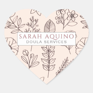 Adesivo Coração Promocional cor-de-rosa floral lunático de Doula