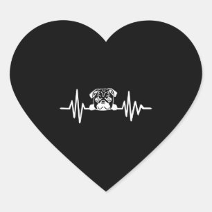 Adesivo Coração Pug Dog Heartbeat Rosto de Pug Cute