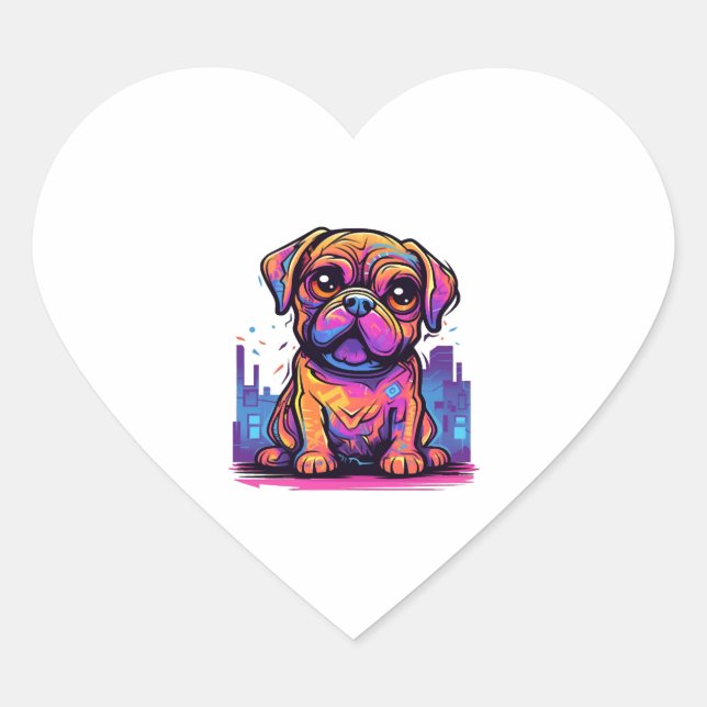 Adesivo Coração Pug Grafite Pug Proprietário Pug Lover (Frente)