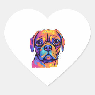 Adesivo Coração Pug Head Face Pug Owner Pug Lover Pop Art