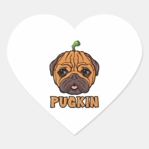 Adesivo Coração Pugkin - Pug Pumpkin do Halloween