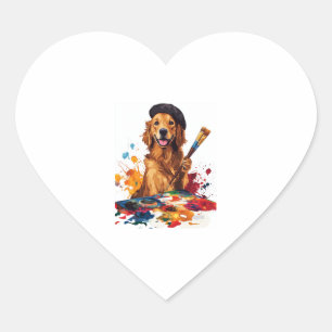 Adesivo Coração Pup Pintor - Cachorro Artístico com Easel