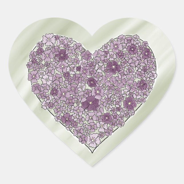 Adesivo Coração Purple flowered heart sticker (Frente)