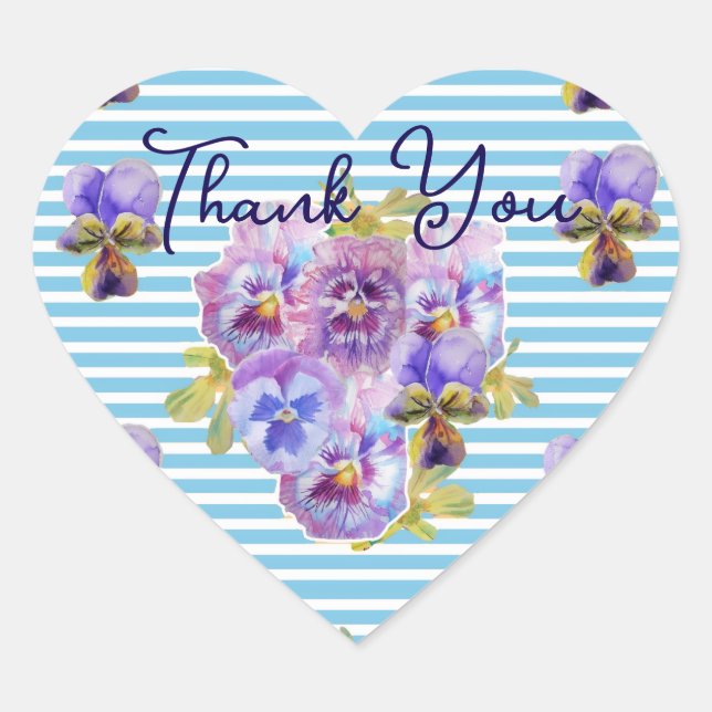 Adesivo Coração Purple Pansy Pansies Flower Pattern Thank You (Frente)