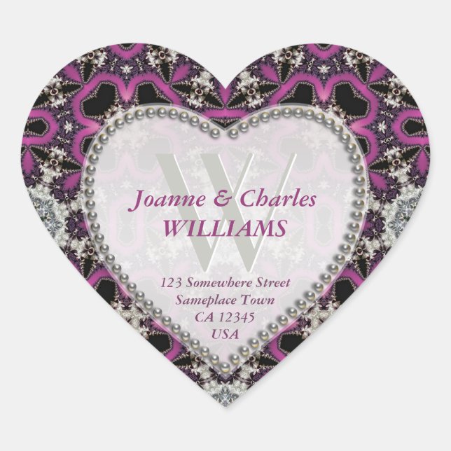 Adesivo Coração Púrpura Rosa Quente +Autocolantes com rendas Preta (Frente)