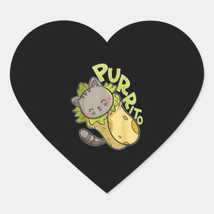 Adesivo Coração Purrito T Engraçado Cat Pun Burrito Taco