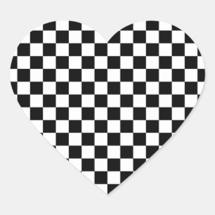 Adesivo Coração Quadrados Checkered preto e branco