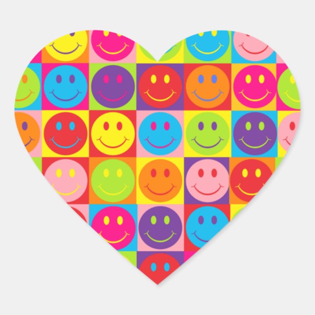 Adesivo Coração Quadrados de Rosto Feliz (Frente)