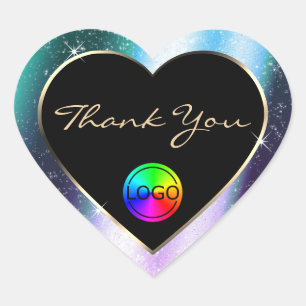 Adesivo Coração Quadro de Brilhante de Teto Roxo Obrigado com Logo