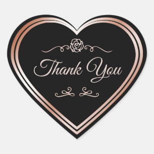 Adesivo Coração Quadro Dourado Rosa preto e Flor Vintage Obrigado
