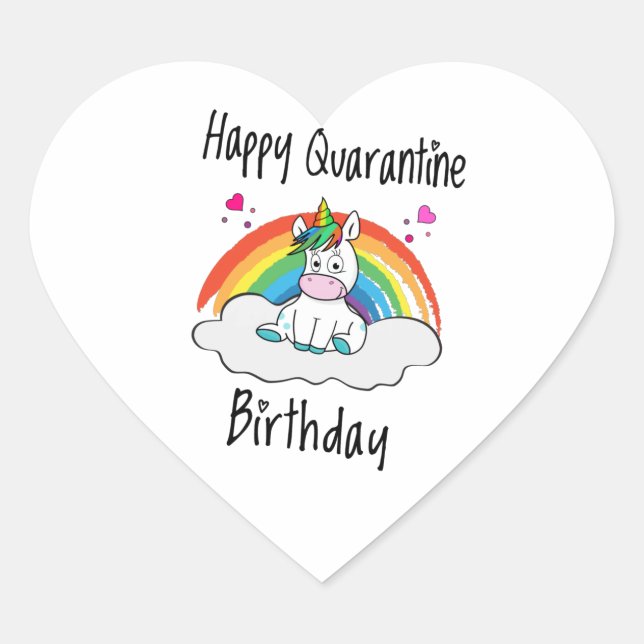 Adesivo Coração Quarantine Birthday Unicorn arco-íris (Frente)