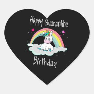 Adesivo Coração Quarantine Birthday Unicorn arco-íris