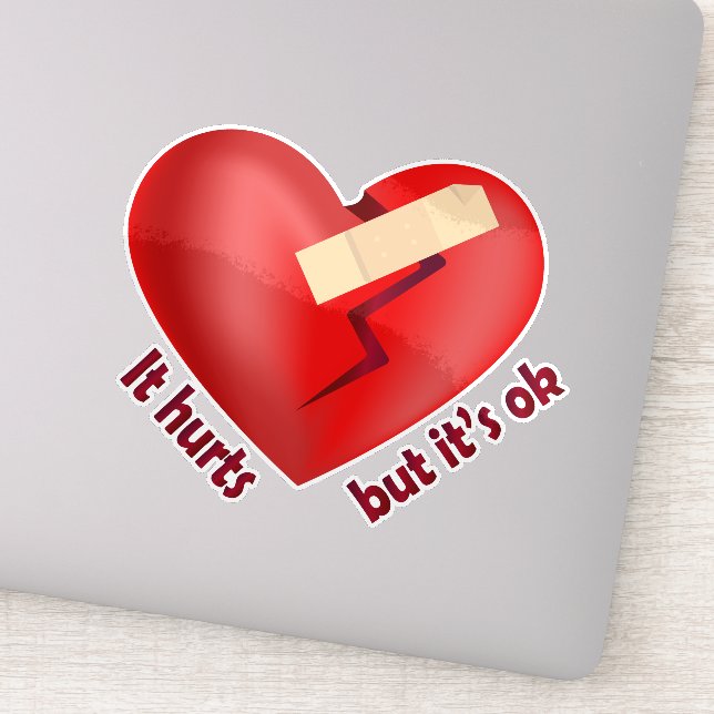 Adesivo Coração quebrado curado com correção e citação de  (Detalhe)