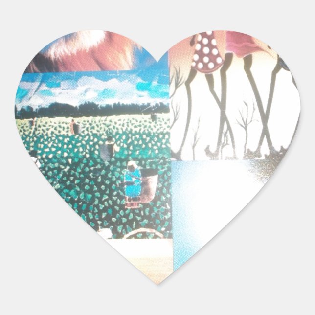 Adesivo Coração Quênia: Vida Selvagem, Cultura e Praia Costeira (Frente)