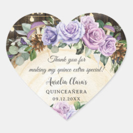 Adesivo Coração Quinceañera Floral Roxo-Encantada Rústica
