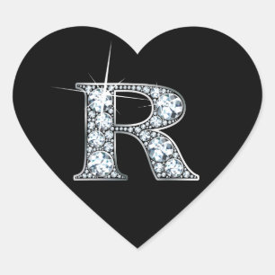 Adesivo Coração "R" Diamond Bling em Black Heart Sticker