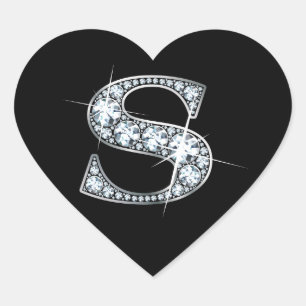 Adesivo Coração "R" Diamond Bling em Black Heart Sticker
