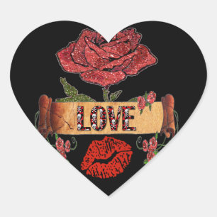 Adesivo Coração RAB Rockabilly Dia dos Namorados Rosas, Amor e Bat
