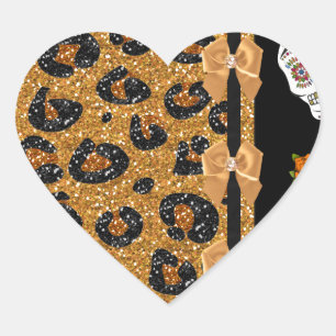 Adesivo Coração RAB Rockabilly Dourado Estampa de Leopardo Açúcare