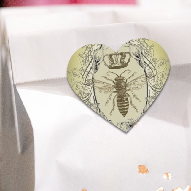 Adesivo Coração rainha da coroa galinha (french country chic victorian crown queen bee heart sticker)