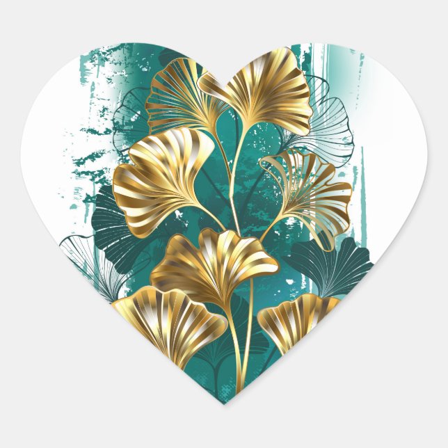 Adesivo Coração Ramificação com Ouro deixa Ginko Biloba (Frente)