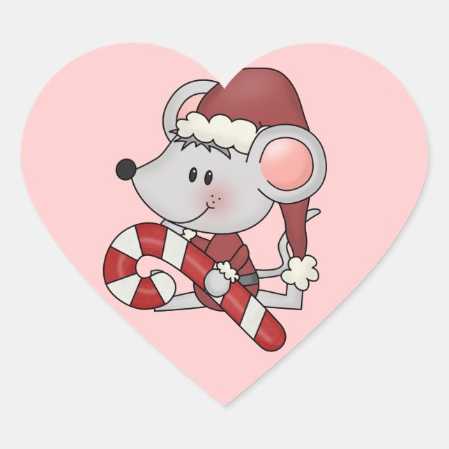 Adesivo Coração Rato do Natal com bastão de doces (Frente)