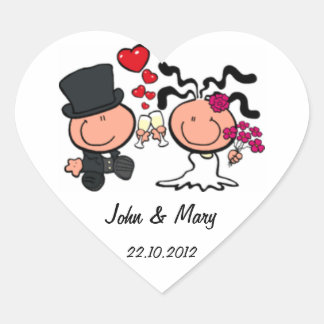 Adesivo Coração Recem casados de desenho do casal de casamento