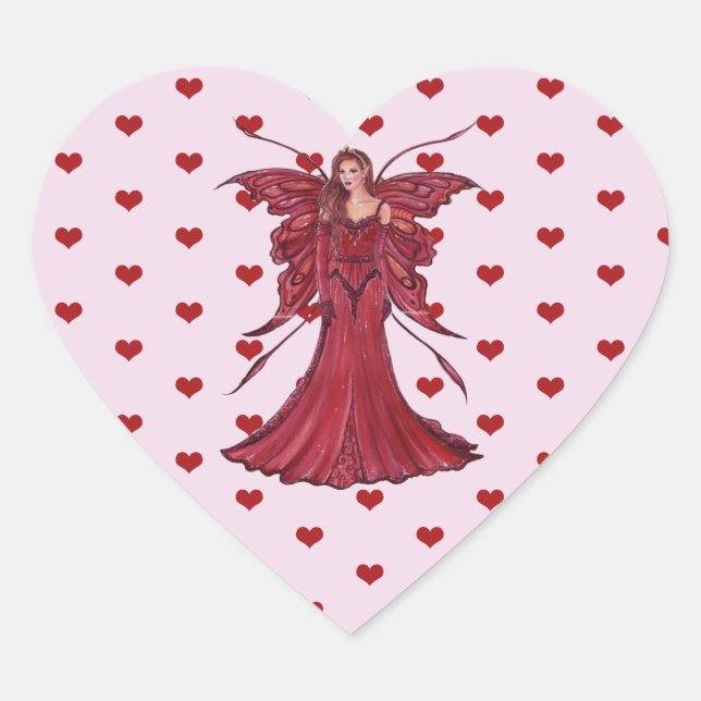 Adesivo Coração Red fairy valentine art by Renee Heart Stickers (Frente)