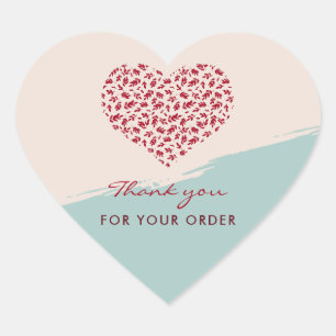 Adesivo Coração Red Floral Heart Elegant Obrigado