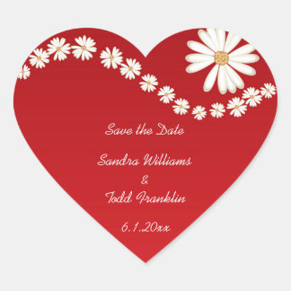 Adesivo Coração Red Floral Save the Date Sticker