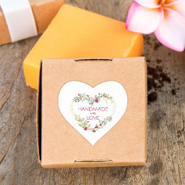 Adesivo Coração Red Handmade with Love Cote Floral Heart