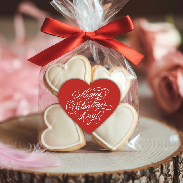 Adesivo Coração Red Happy Valentines Day Calligraphy  (Criador carregado)