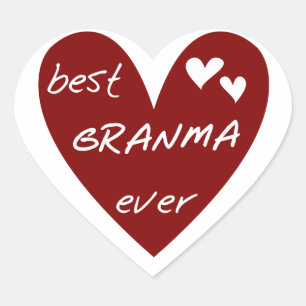 Adesivo Coração Red Heart Best Granma Ever T-shirts e presentes