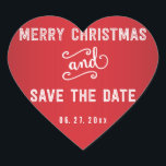 Adesivo Coração Red Heart Salve The Date Christmas Stickers<br><div class="desc">Coração vermelho e branco personalizado Salve os adesivos de Natal de Data</div>