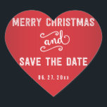 Adesivo Coração Red Heart Salve The Date Christmas Stickers<br><div class="desc">Coração vermelho e branco personalizado Salve os adesivos de Natal de Data</div>