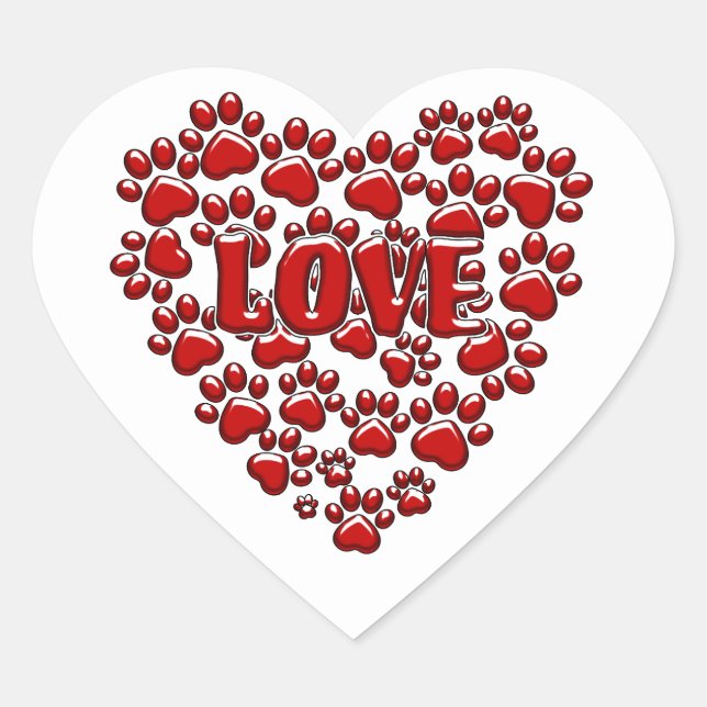 Adesivo Coração Red Love Heart Paw PrinStickers (Frente)