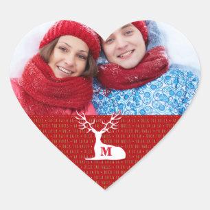 Adesivo Coração Reindeer branco monograma com coração fotográfi
