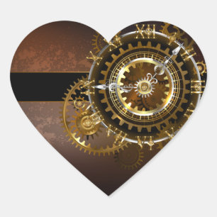 Adesivo Coração Relógio steampunk com engrenagens antigas