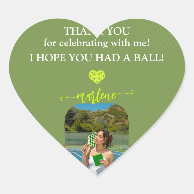 Adesivo Coração Remo de Pickleball Elegante Foto Dink Festa de Ani (Frente)