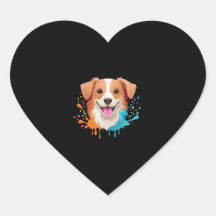 Adesivo Coração Retrato de um cãozinho fofo com cores fluidas a es