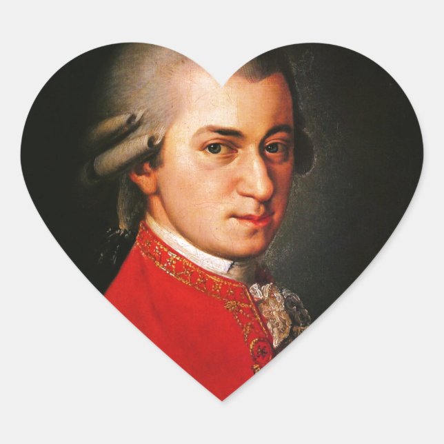 Adesivo Coração Retrato de Wolfgang Amadeus Mozart (Frente)