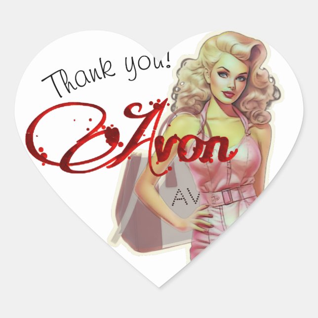 Adesivo Coração Retro Avon - Cartão de visita de Representante (Frente)