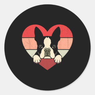 Adesivo Coração Retro Boston Terrier Cachorro Vintage Dia
