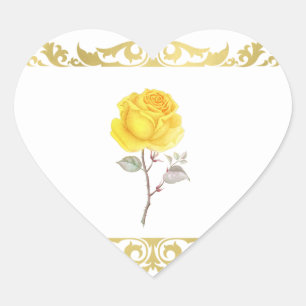 Adesivo Coração Rosa Amarela & Dourado Elegante Favor de Festa de